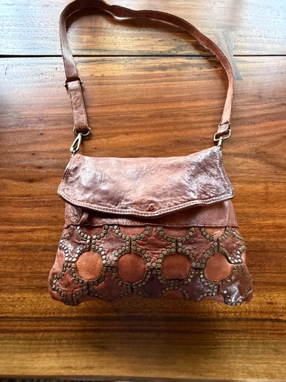 Leather Parterre Studded Bag by Sundance with two zippered outside pockets